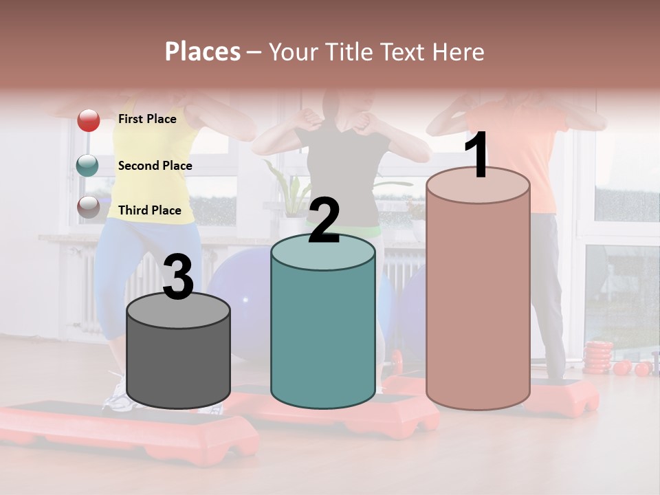 Young Women Exercising In A Step Aerobics Class PowerPoint Template