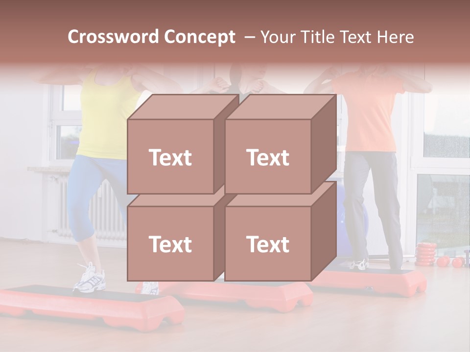 Young Women Exercising In A Step Aerobics Class PowerPoint Template