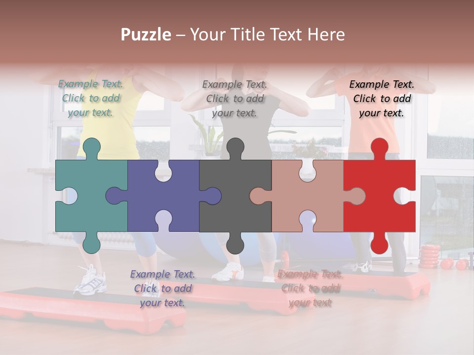 Young Women Exercising In A Step Aerobics Class PowerPoint Template