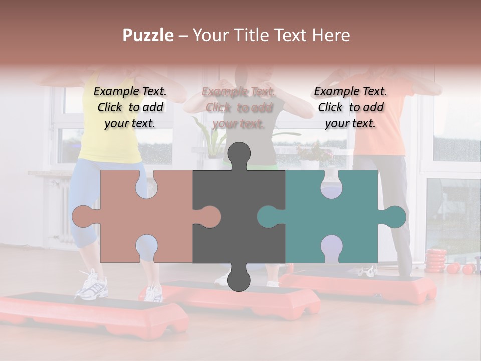 Young Women Exercising In A Step Aerobics Class PowerPoint Template