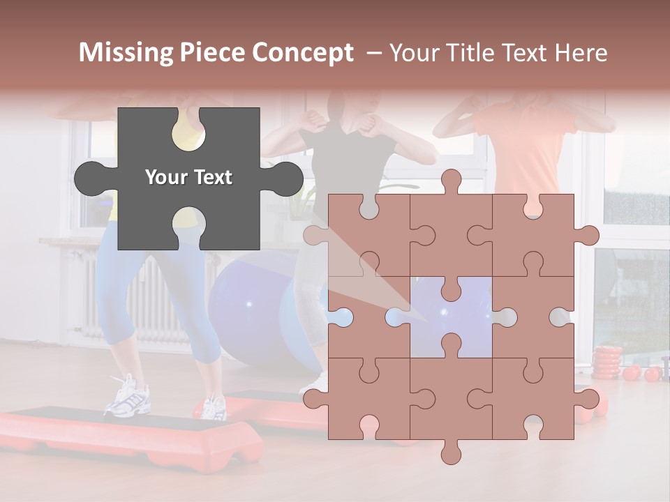 Young Women Exercising In A Step Aerobics Class PowerPoint Template