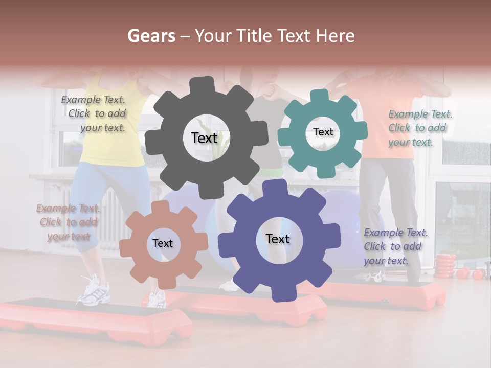 Young Women Exercising In A Step Aerobics Class PowerPoint Template