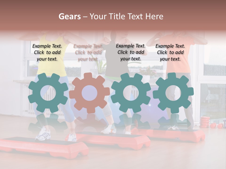 Young Women Exercising In A Step Aerobics Class PowerPoint Template