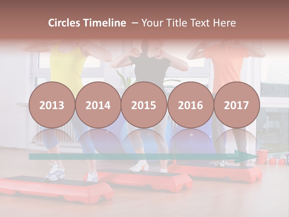 Young Women Exercising In A Step Aerobics Class PowerPoint Template