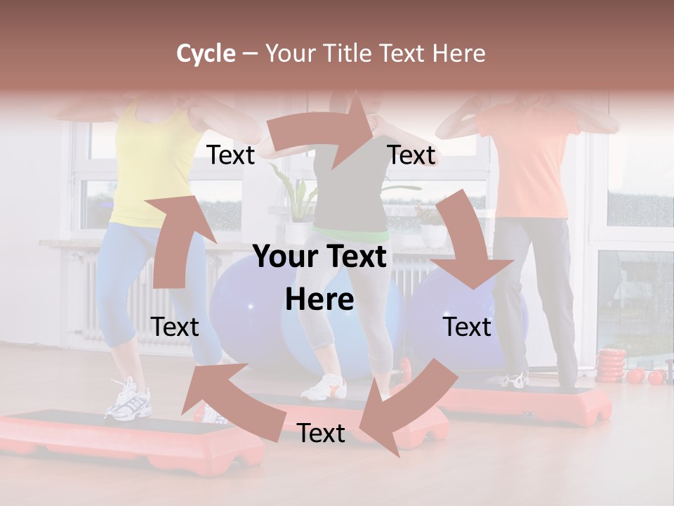 Young Women Exercising In A Step Aerobics Class PowerPoint Template