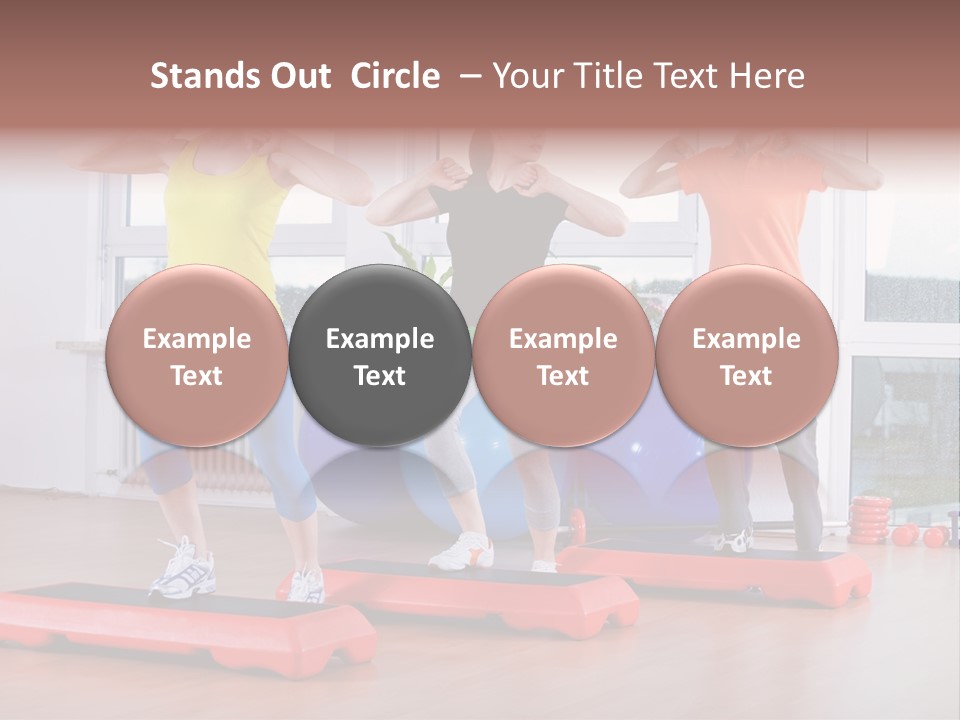 Young Women Exercising In A Step Aerobics Class PowerPoint Template