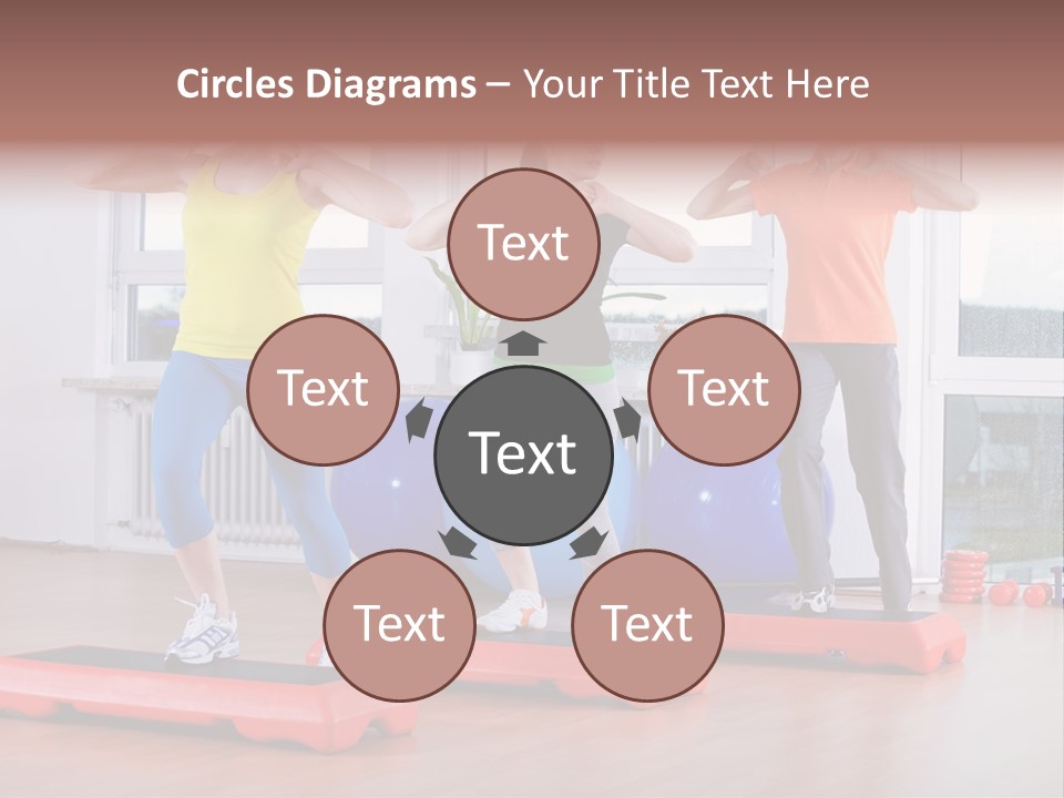 Young Women Exercising In A Step Aerobics Class PowerPoint Template