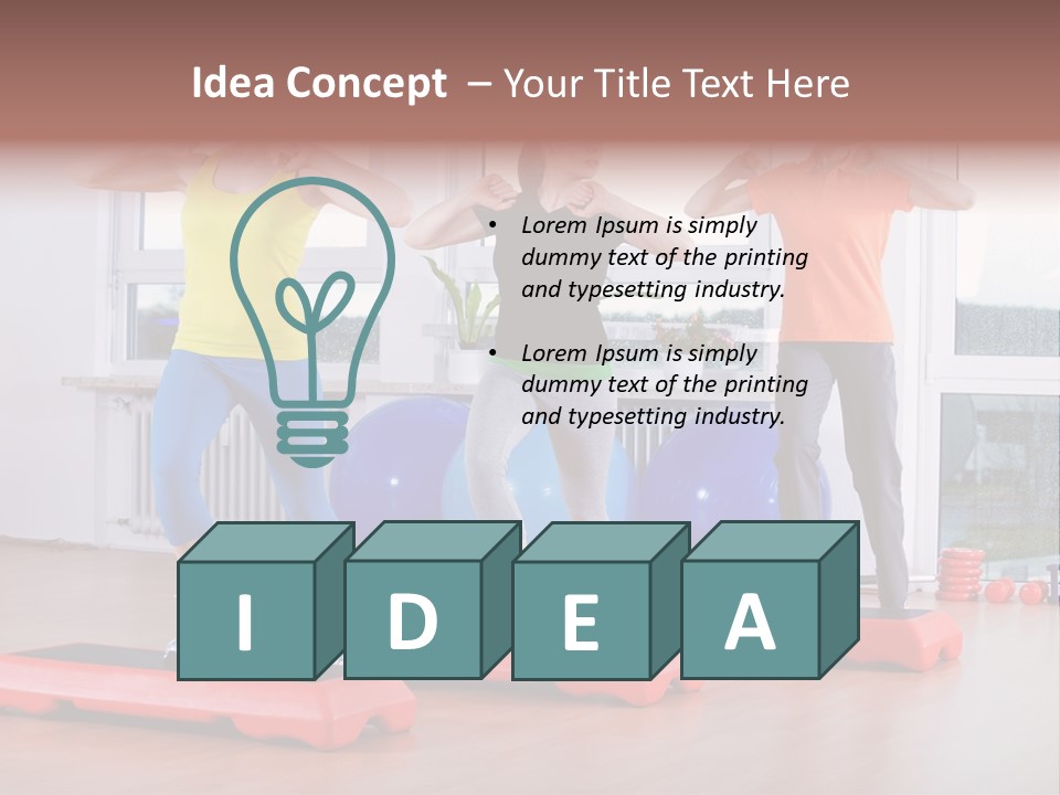 Young Women Exercising In A Step Aerobics Class PowerPoint Template