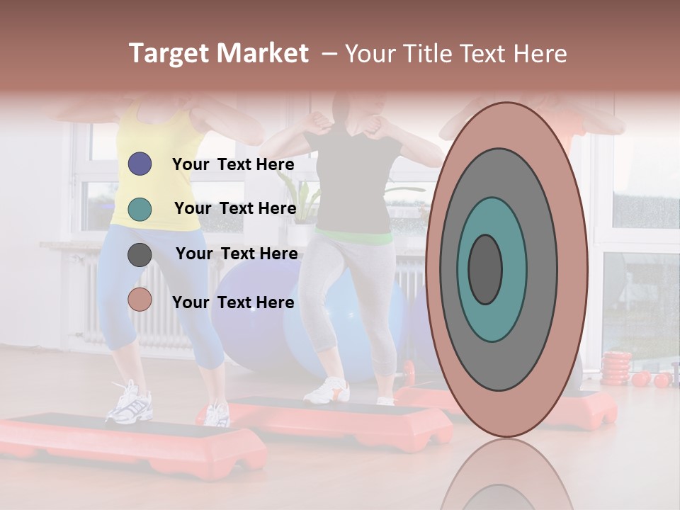 Young Women Exercising In A Step Aerobics Class PowerPoint Template