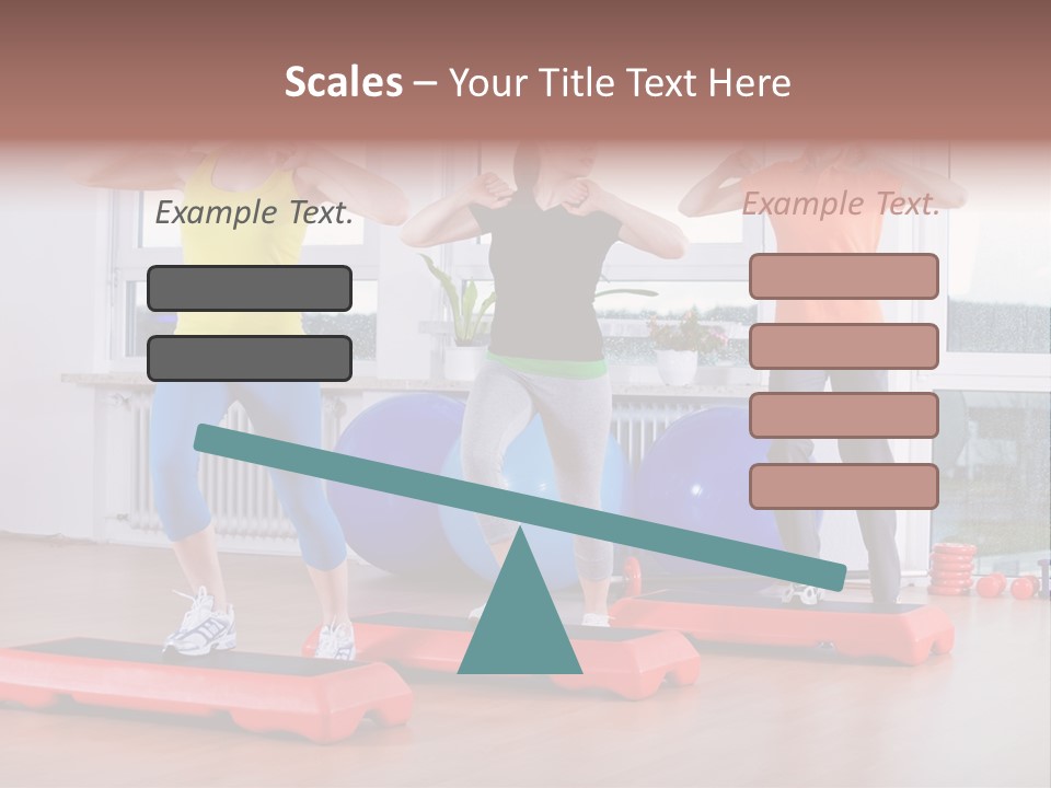 Young Women Exercising In A Step Aerobics Class PowerPoint Template
