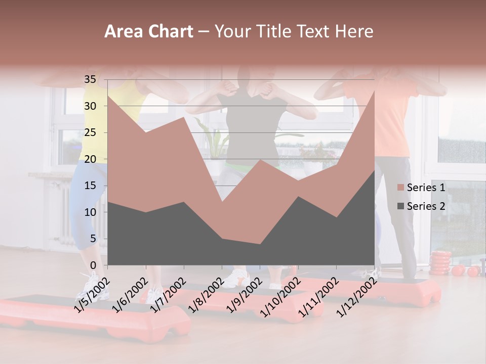 Young Women Exercising In A Step Aerobics Class PowerPoint Template