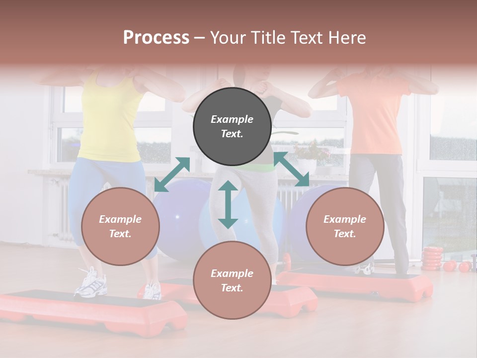 Young Women Exercising In A Step Aerobics Class PowerPoint Template