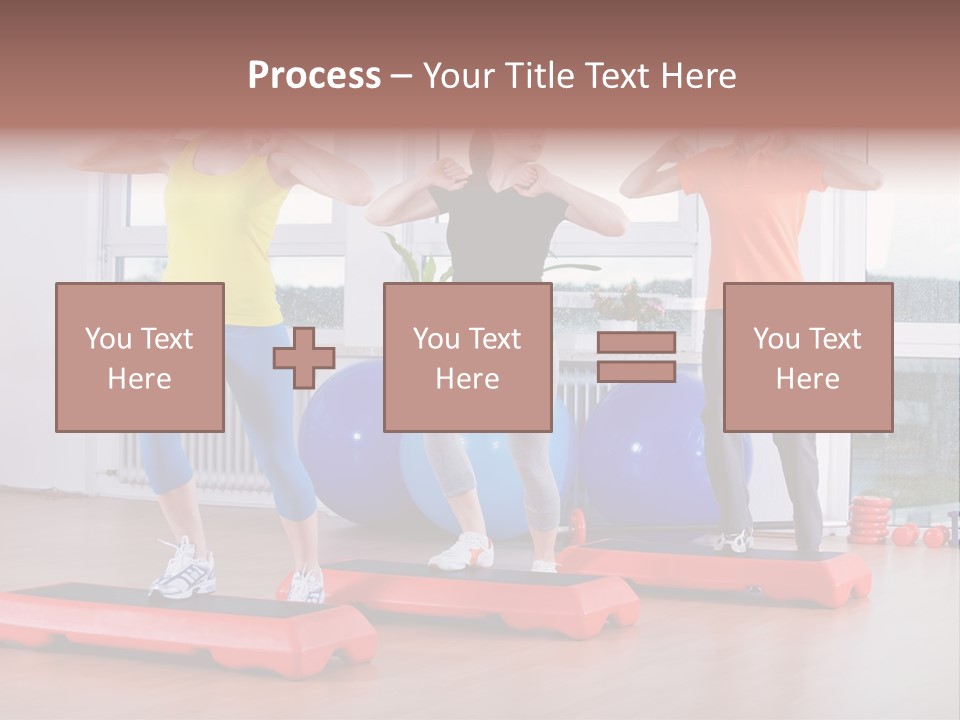 Young Women Exercising In A Step Aerobics Class PowerPoint Template