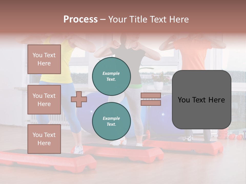 Young Women Exercising In A Step Aerobics Class PowerPoint Template