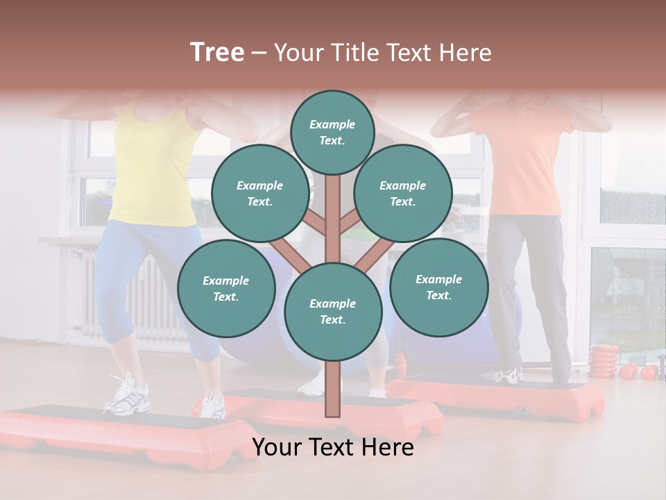 Young Women Exercising In A Step Aerobics Class PowerPoint Template