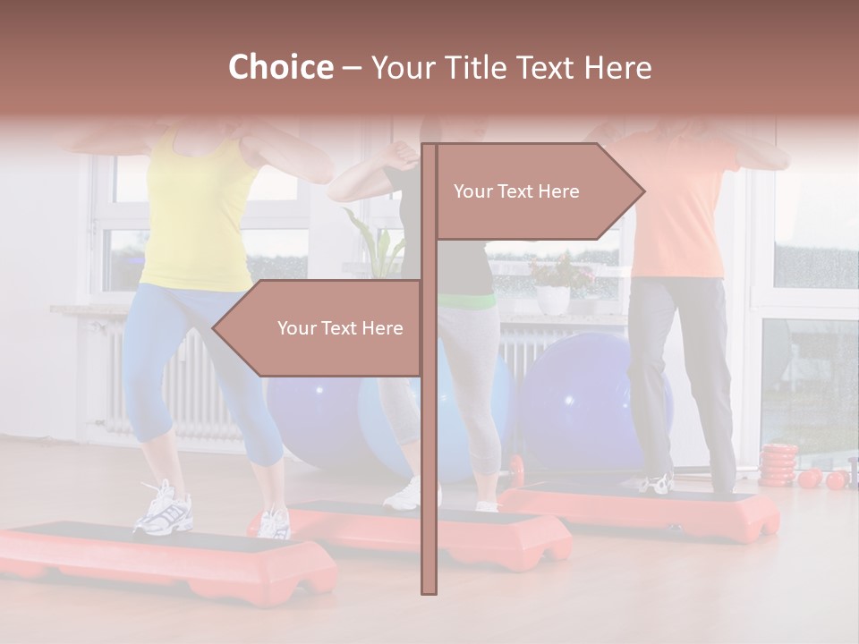 Young Women Exercising In A Step Aerobics Class PowerPoint Template