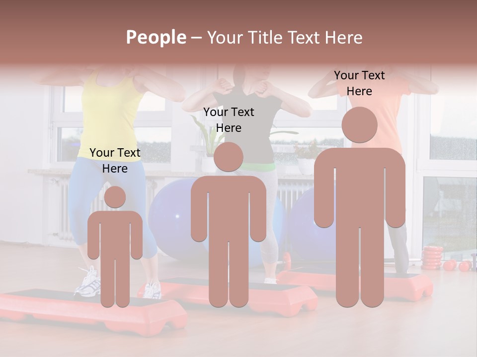 Young Women Exercising In A Step Aerobics Class PowerPoint Template