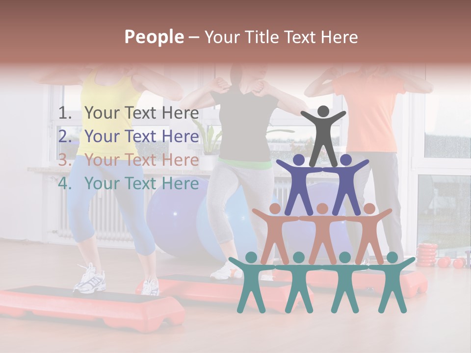 Young Women Exercising In A Step Aerobics Class PowerPoint Template