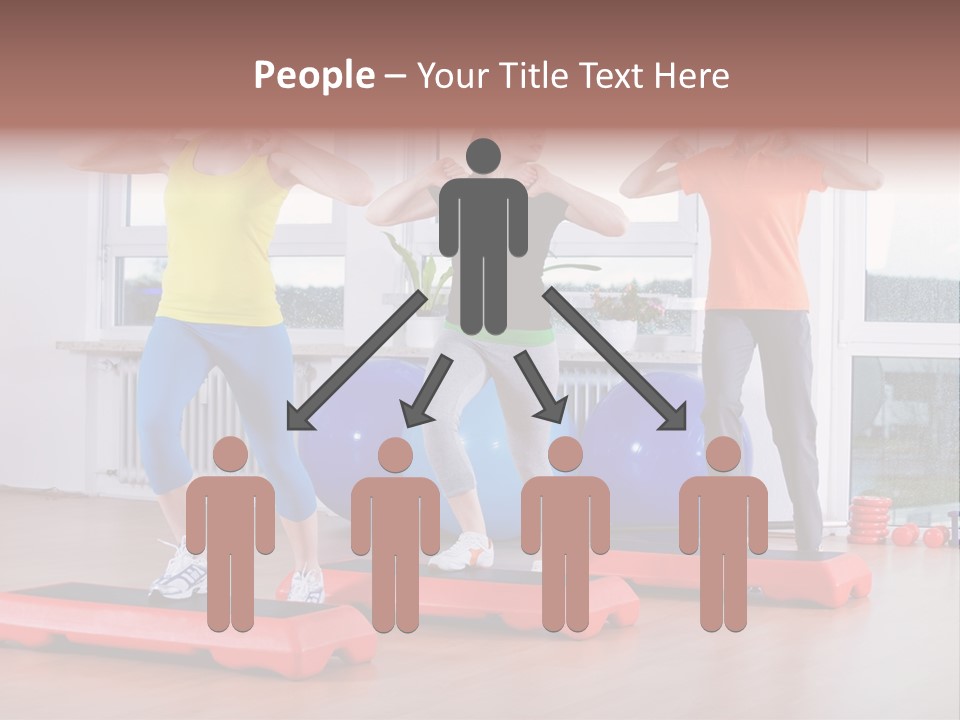 Young Women Exercising In A Step Aerobics Class PowerPoint Template