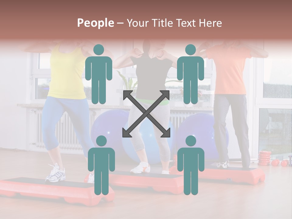 Young Women Exercising In A Step Aerobics Class PowerPoint Template