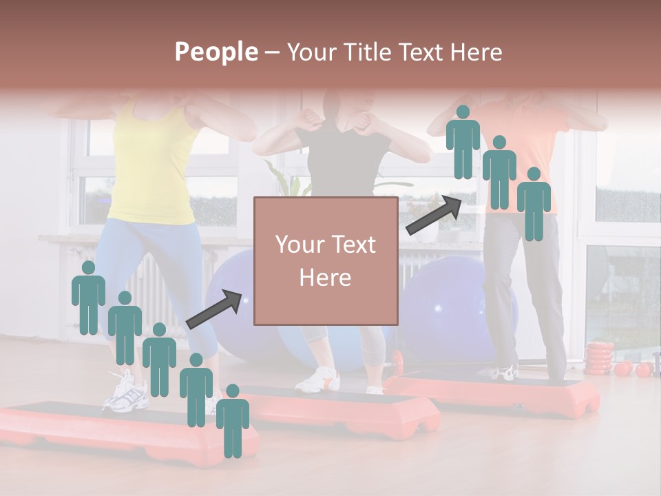 Young Women Exercising In A Step Aerobics Class PowerPoint Template