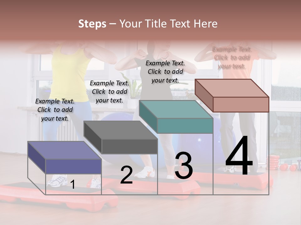 Young Women Exercising In A Step Aerobics Class PowerPoint Template