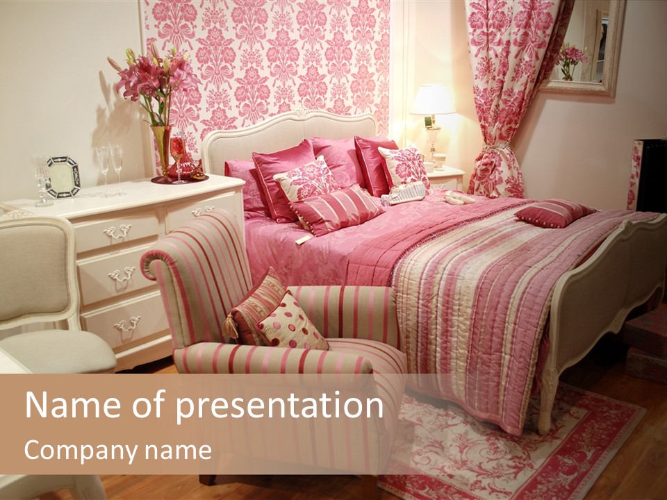 Pink Woman Interior Bedroom 4 PowerPoint Template