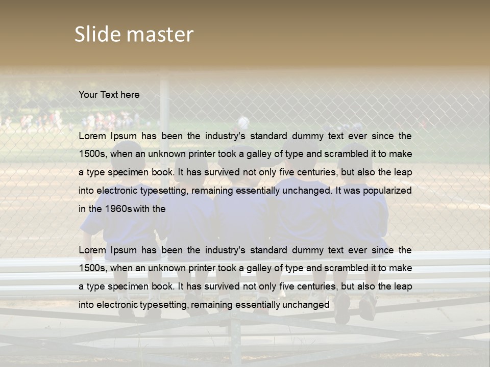 Five Little Boys Sit On A Bench And Wait For Their Baseball / T-Ball Game To Begin PowerPoint Template