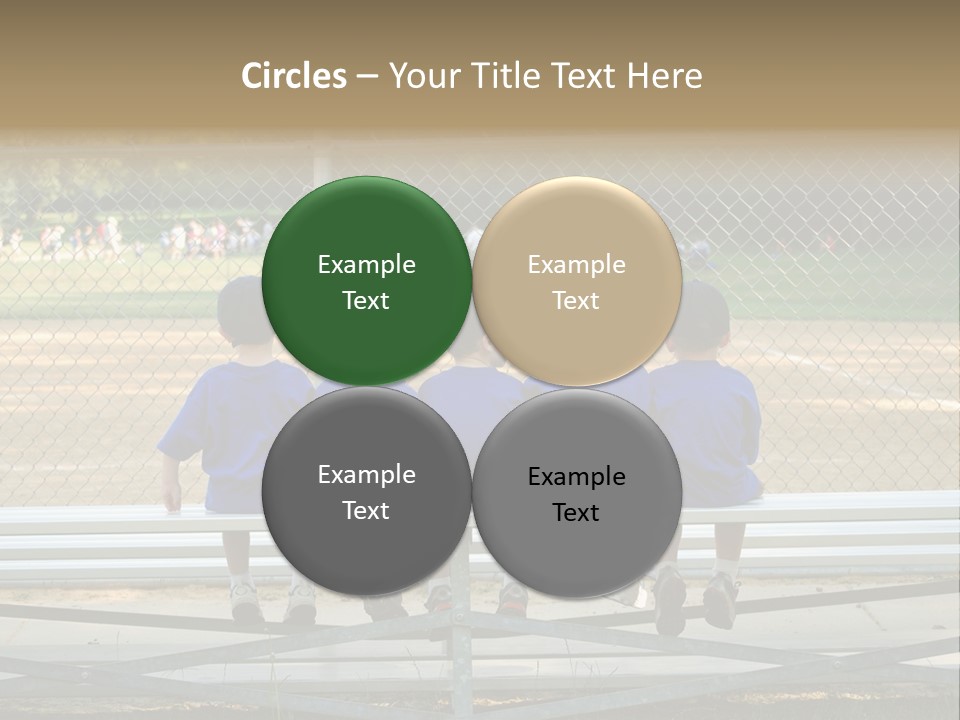 Five Little Boys Sit On A Bench And Wait For Their Baseball / T-Ball Game To Begin PowerPoint Template