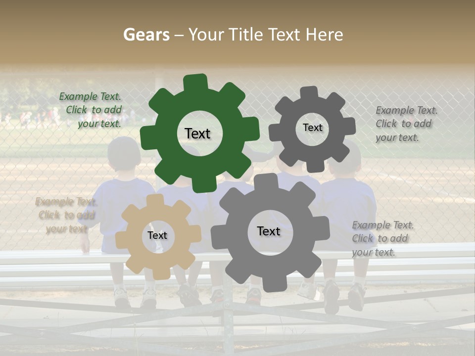 Five Little Boys Sit On A Bench And Wait For Their Baseball / T-Ball Game To Begin PowerPoint Template