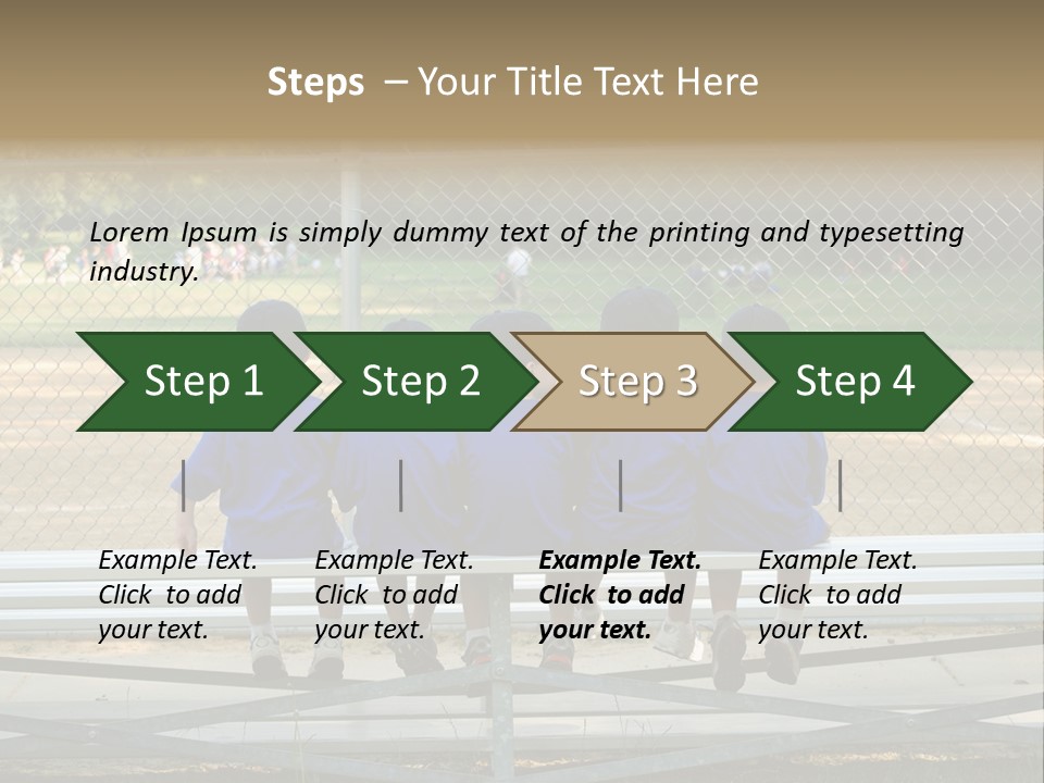 Five Little Boys Sit On A Bench And Wait For Their Baseball / T-Ball Game To Begin PowerPoint Template