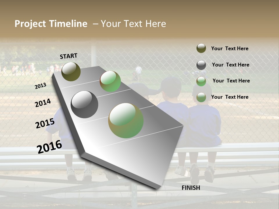 Five Little Boys Sit On A Bench And Wait For Their Baseball / T-Ball Game To Begin PowerPoint Template