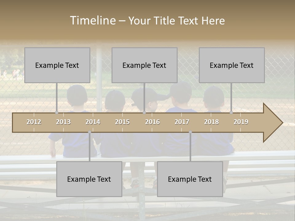 Five Little Boys Sit On A Bench And Wait For Their Baseball / T-Ball Game To Begin PowerPoint Template