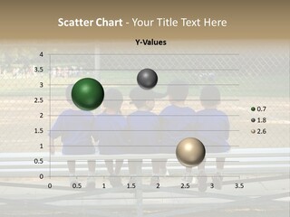 Five Little Boys Sit On A Bench And Wait For Their Baseball / T-Ball Game To Begin PowerPoint Template