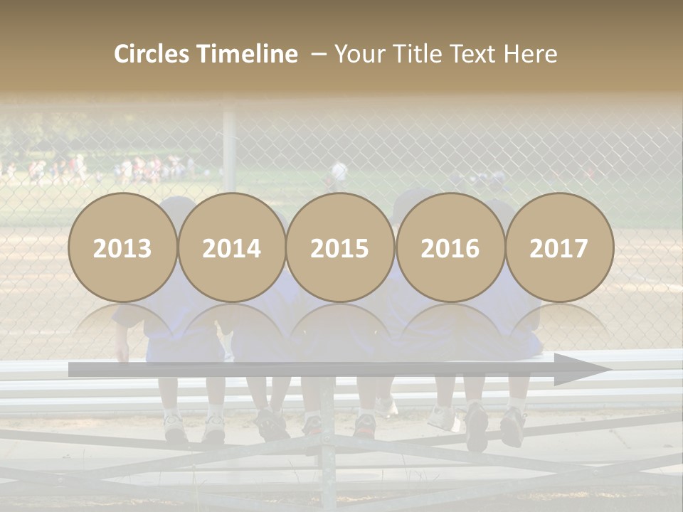 Five Little Boys Sit On A Bench And Wait For Their Baseball / T-Ball Game To Begin PowerPoint Template