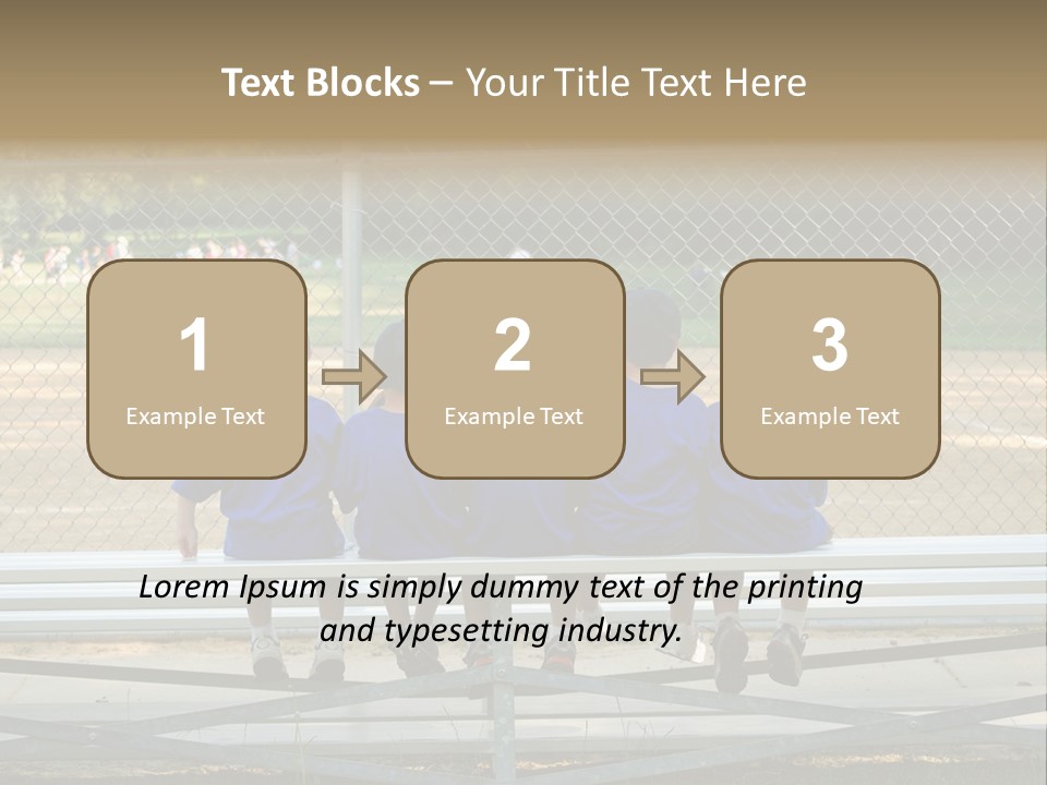 Five Little Boys Sit On A Bench And Wait For Their Baseball / T-Ball Game To Begin PowerPoint Template