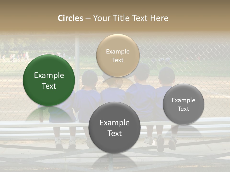 Five Little Boys Sit On A Bench And Wait For Their Baseball / T-Ball Game To Begin PowerPoint Template