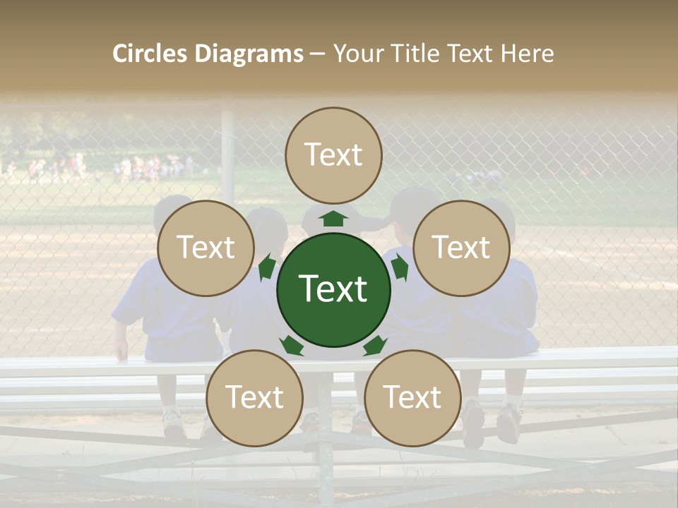 Five Little Boys Sit On A Bench And Wait For Their Baseball / T-Ball Game To Begin PowerPoint Template