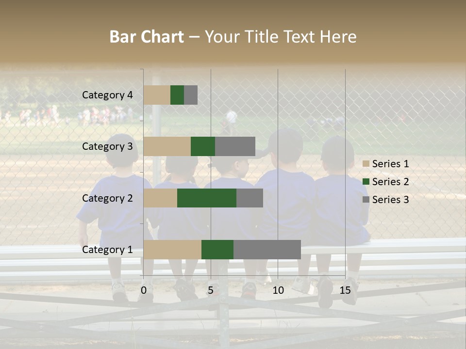 Five Little Boys Sit On A Bench And Wait For Their Baseball / T-Ball Game To Begin PowerPoint Template