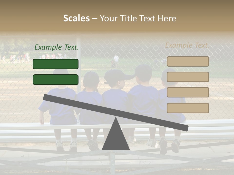 Five Little Boys Sit On A Bench And Wait For Their Baseball / T-Ball Game To Begin PowerPoint Template