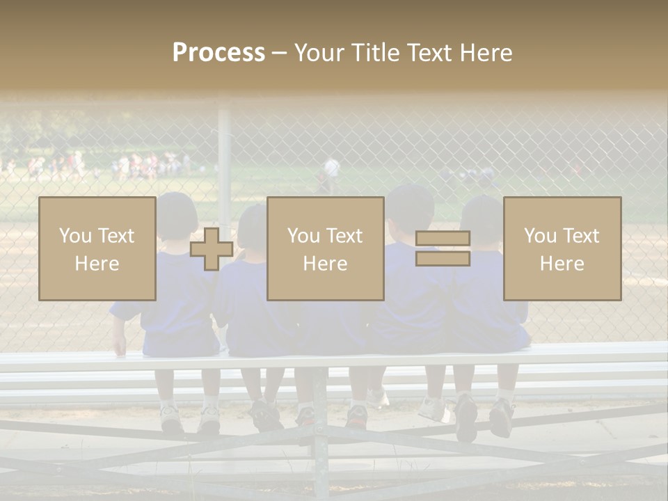 Five Little Boys Sit On A Bench And Wait For Their Baseball / T-Ball Game To Begin PowerPoint Template