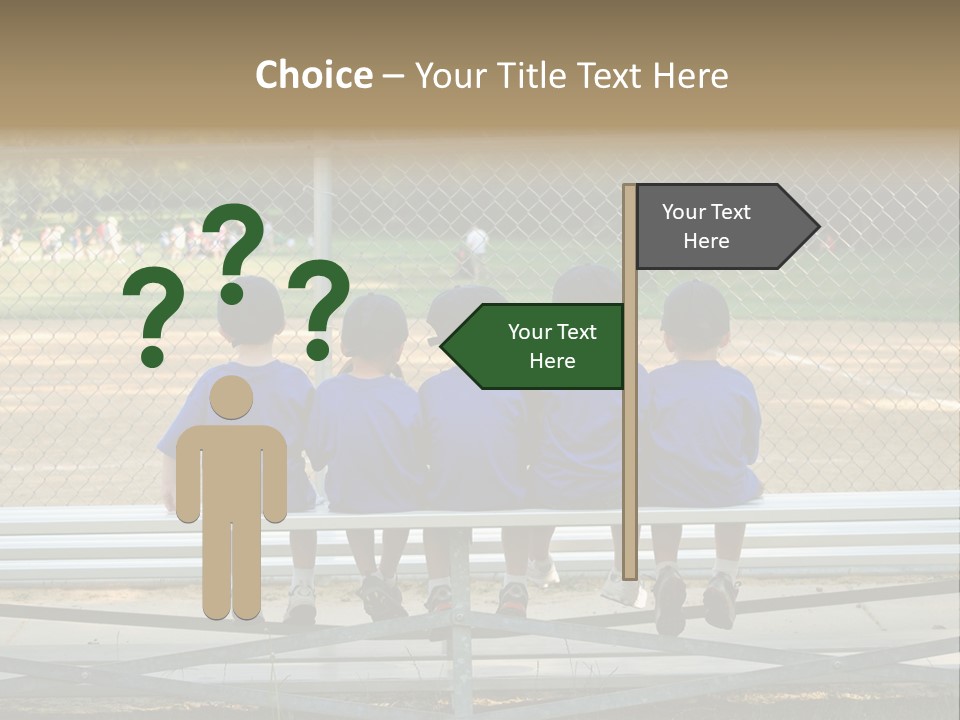 Five Little Boys Sit On A Bench And Wait For Their Baseball / T-Ball Game To Begin PowerPoint Template