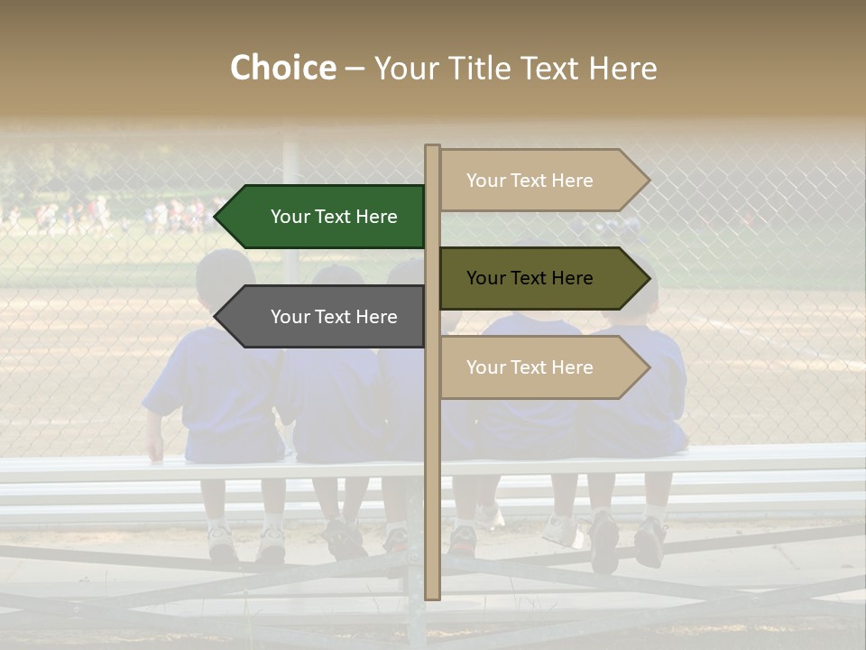 Five Little Boys Sit On A Bench And Wait For Their Baseball / T-Ball Game To Begin PowerPoint Template
