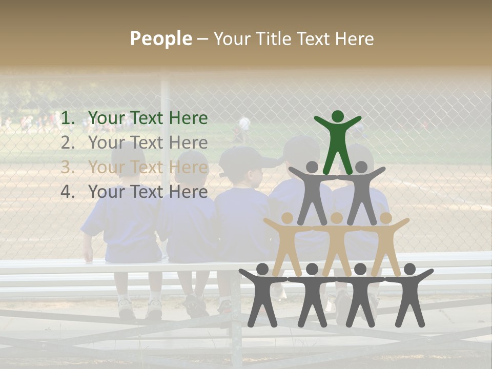 Five Little Boys Sit On A Bench And Wait For Their Baseball / T-Ball Game To Begin PowerPoint Template