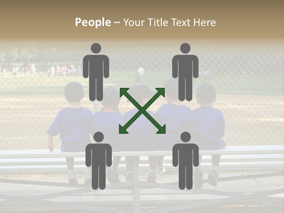 Five Little Boys Sit On A Bench And Wait For Their Baseball / T-Ball Game To Begin PowerPoint Template
