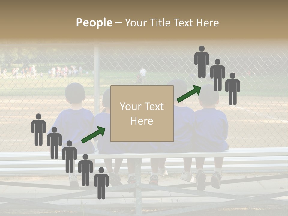 Five Little Boys Sit On A Bench And Wait For Their Baseball / T-Ball Game To Begin PowerPoint Template