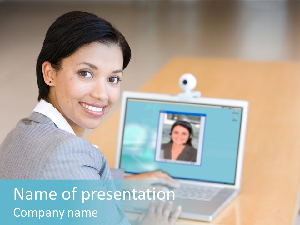 Business Woman Working On Laptop PowerPoint Template