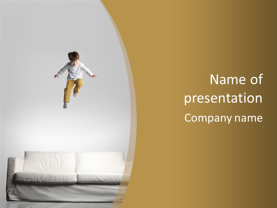 Child Jumping On A Sofa PowerPoint Template