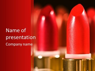 A Group Of Red Lipsticks On A Red Background PowerPoint Template