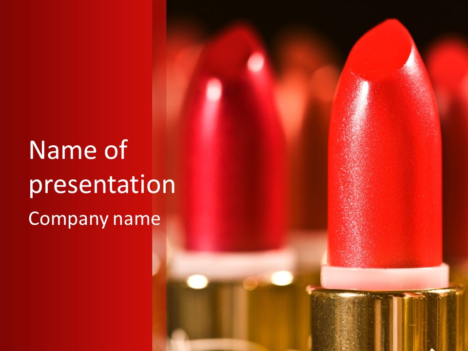 A Group Of Red Lipsticks On A Red Background PowerPoint Template